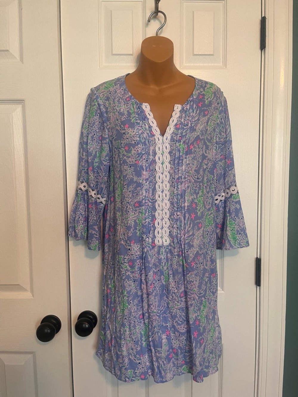 Lilly Pulitzer Lavender Paisley Print Midi Tunic Dress with White Trim